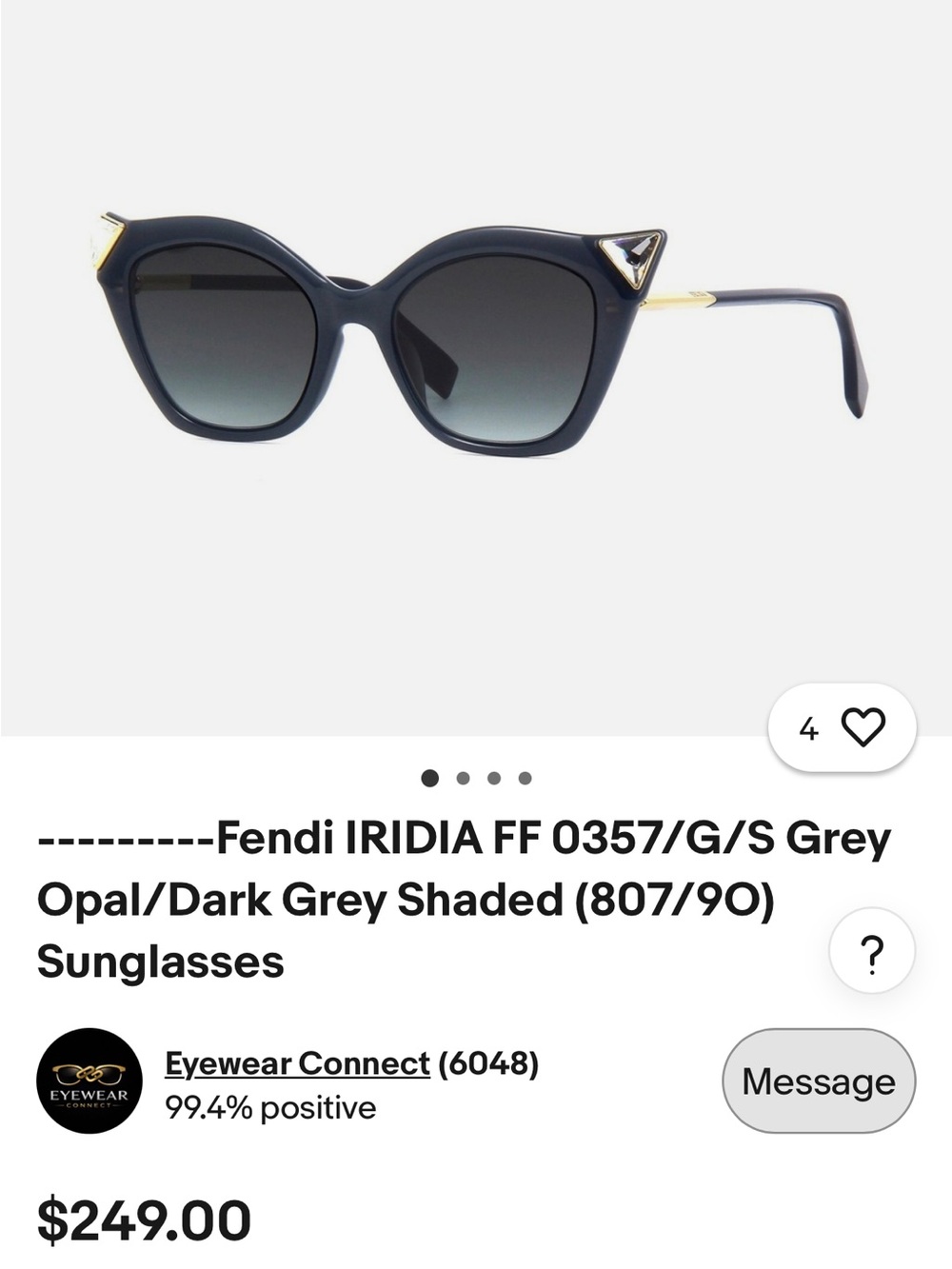 BNWT , Fendi , Women’s grey Sunglasses -